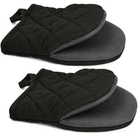 Mini Ovn Handsker Mikrobølgeovn Handsker Grydeholder Varmebestandig Bomulds Handsker Overflader Skridsikker Korte Ovn Handsker, Sort 1 Par