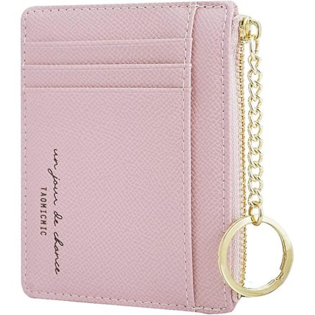 Naisten ohut nahkainen korttikotelo pieni lompakko söpö kolikkokukkaro tyttöjen minilompakko avaimenperällä (pinkki)