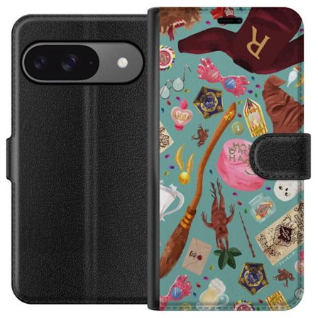 Kompatibelt Plånboksfodral till Google Google Pixel 9 Pro Magisk illustration med trollstav, hatt och fantasiföremål i lekfull sagostil