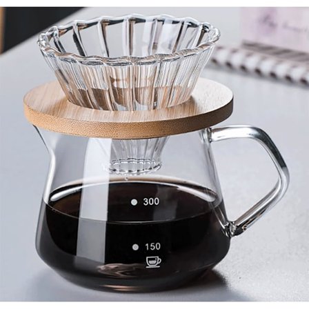 Häll över kaffebryggare - 300 ml glaskaraff kaffeserverare med kaffedroppare/filter i glas, kaffebryggarset för droppkaffe