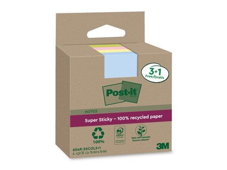 Post-it Notes Super Sticky 76x76mm Recycled sorterade färger 4/fp - Lyreco - Kontorsmaterial - Notes och Post-It - Notes - Extra sticky