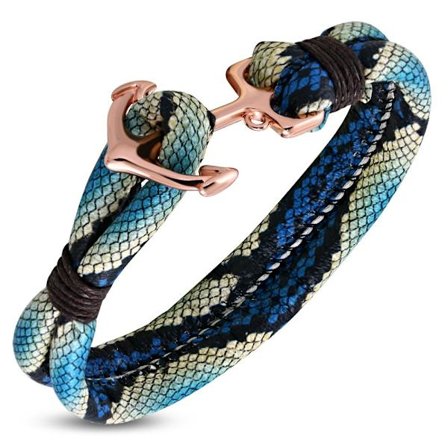 Rep / PU Läder Armband / Läderarmband med Orm Mönster / Ormmönster & Ankare i Rosé Guld Färg