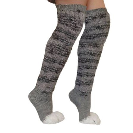 Fashion Damstrumpor för kvinnor, knähöga strumpor med ränder, katt tass strumpor, fleece varma strumpor