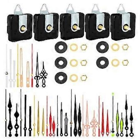 Hiljaiset seinäkellomekanismisarjat 5 kpl Tarkka kvartsikoneisto asennuksella Värikkäät viisarit Tarvikkeet