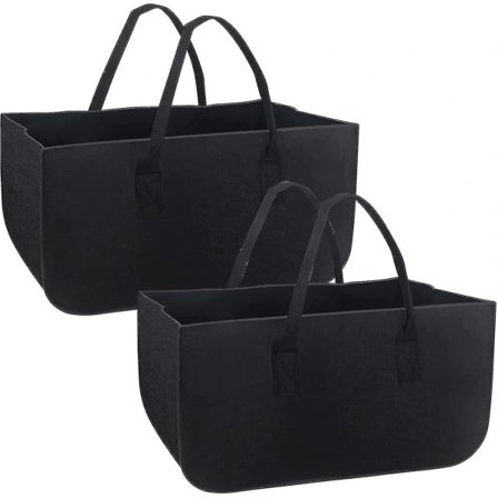 2 stk. filtbærevesker for ved med håndtak, stor vedkurv, sammenleggbar svart filtveske, holdbar vedholder, handlekurv for camping