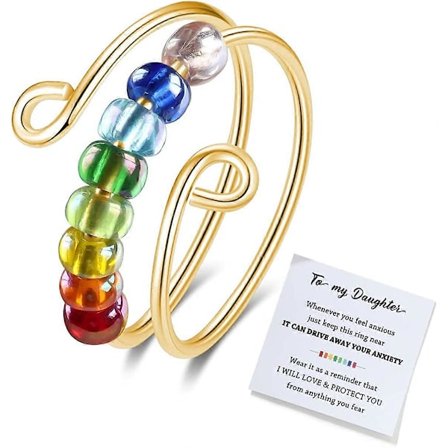 Til min datter Fidget Ring mod Angst, Fidget Ringe mod Angst til Kvinder, Justerbar Stabelbar Angstlindrende Regnbue Fidget Ring Smykkegaver