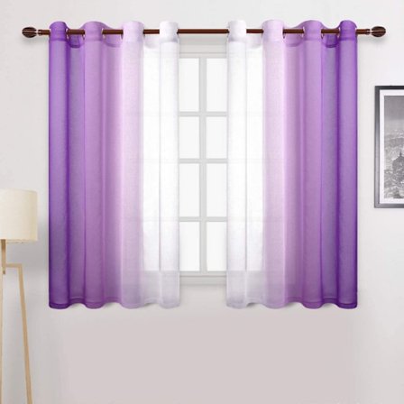 Sæt med 2 gennemsigtige gardiner i linned (1,32 x 1,6 cm, lilla)