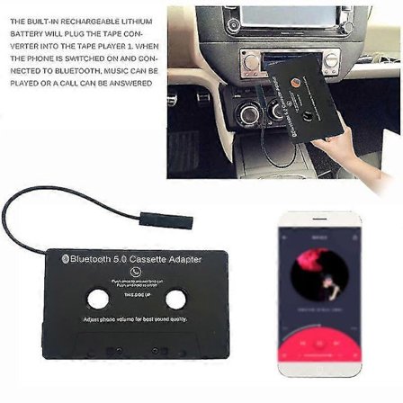 Bil Stereo Bluetooth Kassett Til Aux Mottaker, Båndspiller Skrivebord Bluetooth 5.0 Auxiliær Adapter