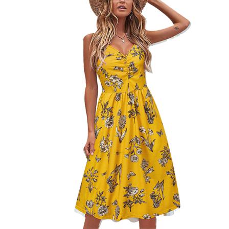 Kvinnor Med Printed Mönster Slip Dress Djup V-ringad Ärmlös Spaghet