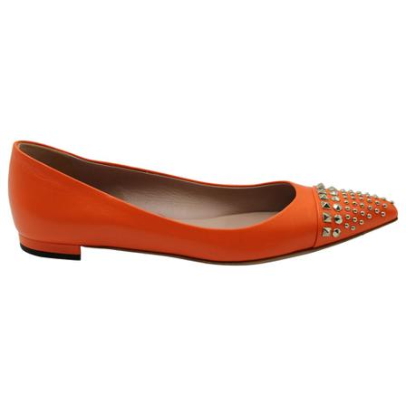 Gucci Vintage, Pre-owned Gucci Silver Studded Point-Toe Ballet Flats in Orange Leather Oranje, Dames, Maat:36 EU,leer