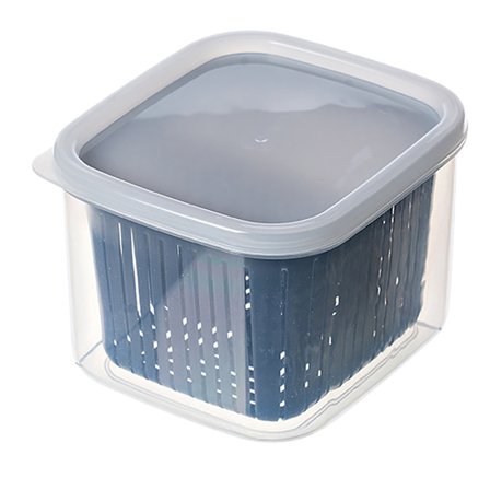 Keittiön vihannes- ja hedelmäsäilytysastia, 2 osastoa, jääkaapin säilytysteline sipulille, inkiväärille, valkosipulille, sininen