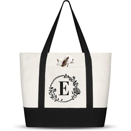 Broderad Initial Canvas Tote Bag - Monogrammerad Presentpåse för Mamma, Lärare, Vänner, Bröllop, Födelsedagar, Bokstav E