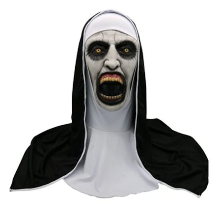 Skummel Nonne Maske Realistisk Åpen Munn Latex Hodehette Maske med Hetter Kostymefest Rekvisitter