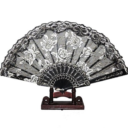 Vifte - Svart blonde med hvite gullroser