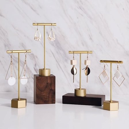 4 st Guld Metall Örhänge T Bar Stativ Butiksdisplayhållare för Show, Smycken Onlinebutiker Fotografering Display Rekvisita (Guld 4st)