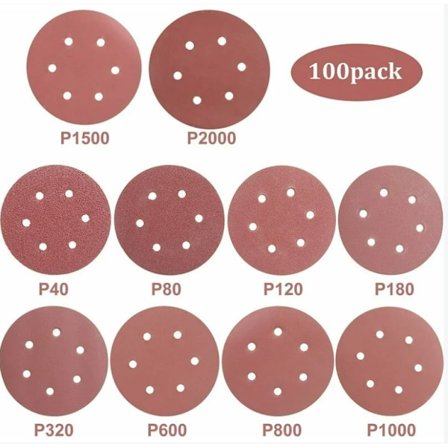 100 kappaletta 150 mm:n hiomapaperilevyä, 40/80/120/180/320/600/800/1000/