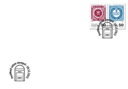 Danmark - Danmarks første frimærker - Sidstedagskuvert med enkeltmærker