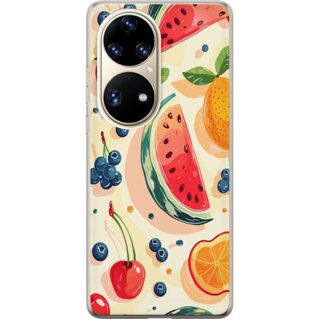 Kompatibel Mobilcover til Huawei P50 Pro Legesyg frugtillustration med vandmelon, citrus, jordbær, kirsebær og bær