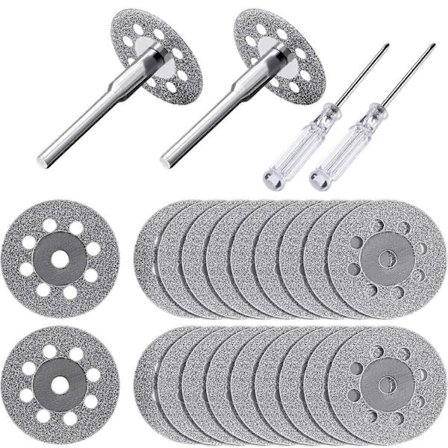 20 stk. 22 mm diamantskæreskive med 4 stk. 3 mm borepatron og 2 stk. stjerneformet krystalskruetrækker til Dremel roterende værktøjNEW3