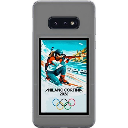 Kompatibelt Mobildeksel til Samsung Galaxy S10e Retroplakat Cortina Milano 2026 med fjell, vintersportsutøvere, italienske trikolor, Milano-katedralen