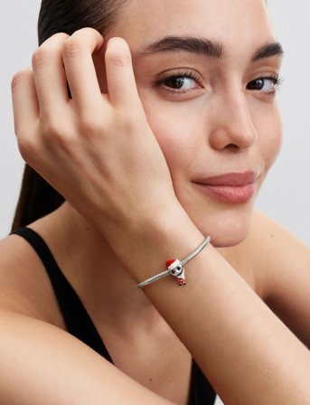 Pandora Disney Movable Jack Skellington Sterling Silver Charm With Black Crystal, White, Red And Black Ename - Silver - ONE SIZE