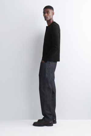 COS Slim Ribbed Cotton Long Sleeve Henley T-Shirt in Black - Men