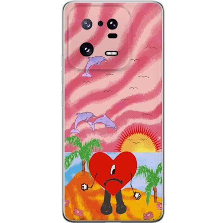 Kompatibelt Mobildeksel til Xiaomi 13 Pro Bad Bunny i en fargerik quiltet jakke med hjertemønster og solbriller i moderne gatestil