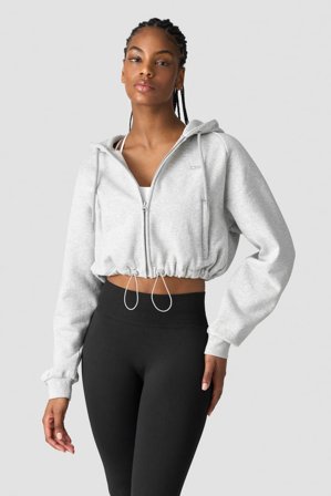 Everyday Cropped Hoodie Zip Wmn Light Grey Melange