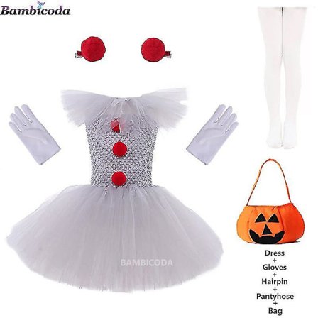 Grå piger Halloween kostume Tutu-kjole Skræmmende klovne børn Karnevalsfest Cosplay-tøj Børn T