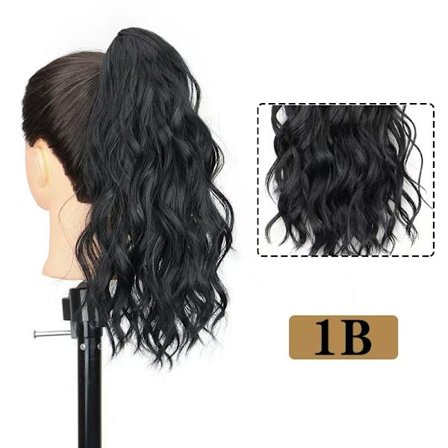 Curly Wave syntetisk hästsvanshårförlängning med korta klämmor - perfekt för dagliga fester och lätt att bära