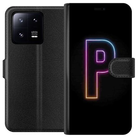 Kompatibel Tegnebogsetui til Xiaomi Xiaomi 13 Pro Minimalistisk neonbogstav P i farvegradient og lyseffekt mod sort baggrund i digital neonstil
