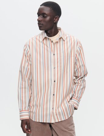 WOOD WOOD Wwnico Shirt Stripe - Beige - XL