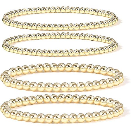 14k Guldpläterad Pärla Bollar Armband Stretchig Elastisk Guld Pärlar Armband För Kvinnor Present -ZHENV
