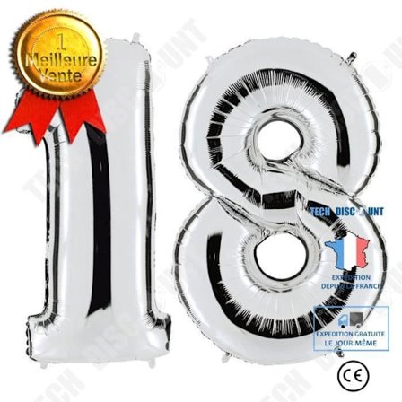 Dekorationsballong - TD - Nummer 18 - Helium - 40 tum - Silver
