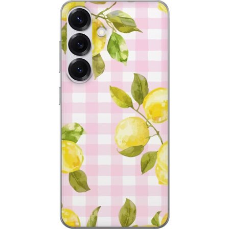 Kompatibel Mobilcover til Samsung Galaxy S25 Citron mønster lyserød gingham