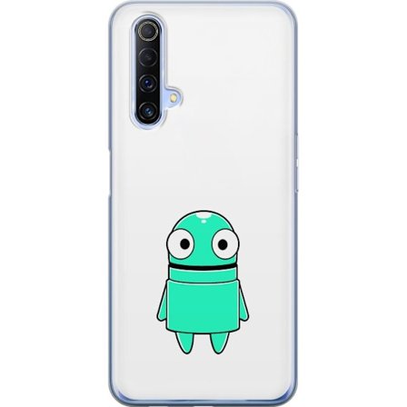 Kompatibel Mobilcover til Realme Realme X50 5G Turkis tegneseriefigur med store øjne og en glad personlighed i enkel illustration