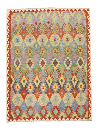 Hand Woven Kilim Afghan Old Style Rug 187X242 Wool Orange/Dark Yellow