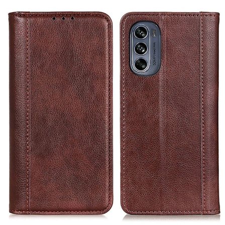Motorola Moto G62 5G ægte læderetui med magnetisk lukning - Brun