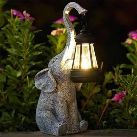 Elefant Dekorativ Statue Utendørs Hage med Solcellelampe Figur - Elefantdekorasjon Gave til Stue for Dekor Vanntett Grå