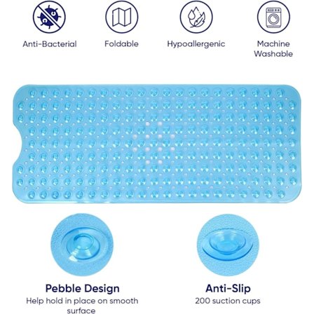 Sklisikker dusjmatte med anti-mugg - Dusjmatte for badekar og bad med dreneringshull og sterke sugekopper, vaskbar i maskin