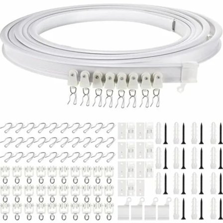 Fleksibel loftskinne til gardiner 5m Buet gardinskinne med lydløse ruller Foldbart beslag til brusekabine, karnap, rumdeler