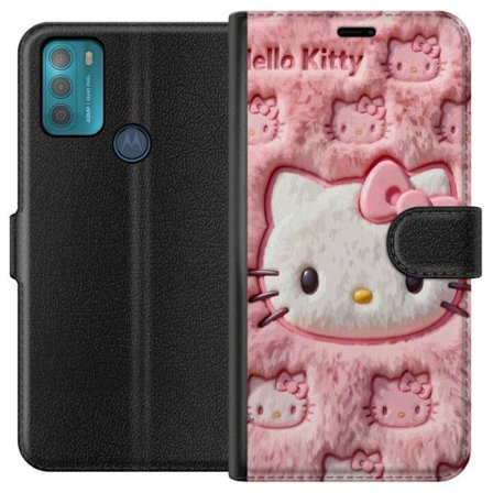 Yhteensopiva Lompakkokotelo Motorola Moto G50 Hello Kitty vaaleanpunainen pörröinen tausta, jossa on ikoninen kasvot ja kawaii-esteettisyys