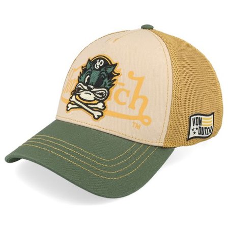 Von Dutch - Beige trucker Keps - Screen Print Orange/Beige/Dark Green A-Frame Trucker @ Hatstore