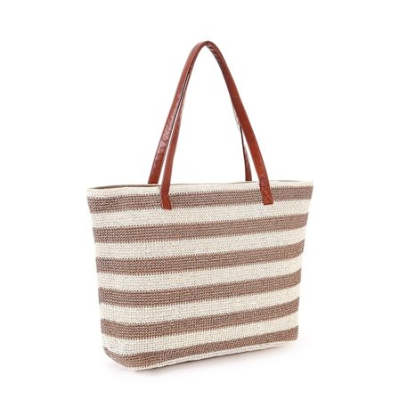 Rantakassit Suuri Xxl Perhe Vetoketjulla - Punottu Olkilaukku Shopper Olkalaukku Ostoskassi - beige