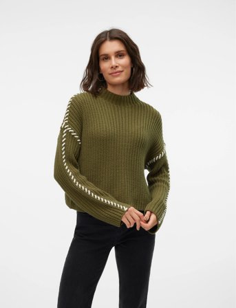 Vero Moda Vmnewcream Ls Funnelneck Pullover Boo - Khaki green - L