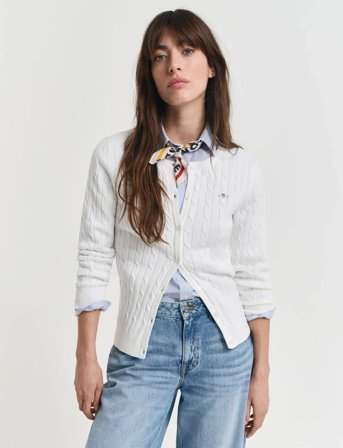 GANT Stretch Cotton Cable Cardigan - White - L