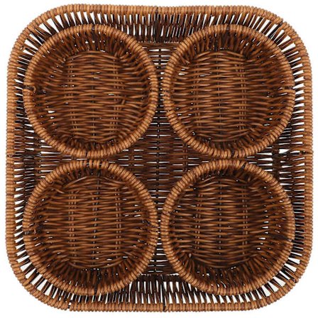 Vevde oppbevaringskurver, perfekt for snacks og tørket frukt, et sett med fire små kurver, i lysebrun.
