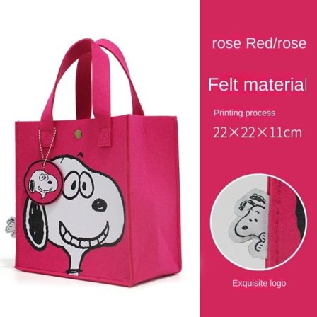 Snoopy Cartoon Filt Håndtaske Rosa Rød