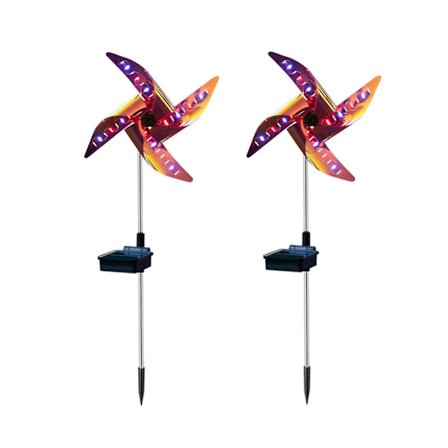 2 stk. Hagepynt med LED-lys - Solcelledrevet vindmølle med hagepinne