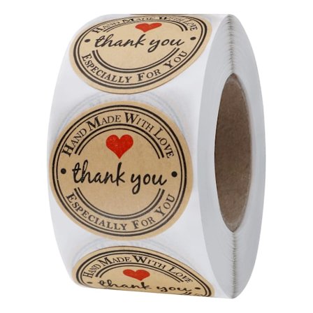 1 tommer runde Kraft Tak håndlavet med kærlighed klistermærker 500 håndlavede etiketter pr. rulle